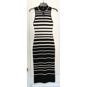 Express Women’s Tipped Mock Neck Midi Sweater Dress Size S, Black /White Stripe